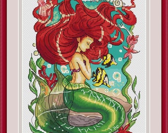Little Mermaid Cross Stitch Pattern Undersea Pattern Ariel PDF Pattern Sea Pattern Fantasy Pattern DMC Chart Printable PDF Instant Download
