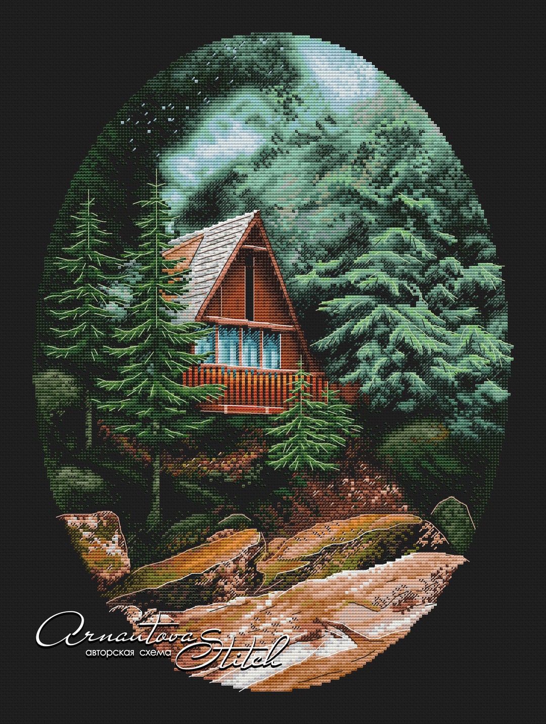 Wooden Cabin Cross Stitch Pattern House Pattern Forest Embroidery ...