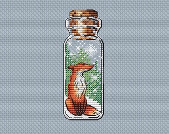 Fox Cross Stitch Pattern Bottle Pattern Snowflakes PDF Pattern Easy Pattern Small Pattern Mini DMC Chart Printable PDF Instant Download