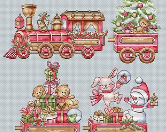 Christmas Train Cross Stitch Pattern Christmas Tree Pattern Christmas Embroidery Holiday Pattern DMC Chart Printable PDF Instant Download