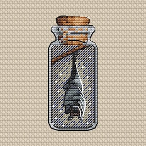 Bat Cross Stitch Pattern Bottle Pattern Mini PDF Pattern Easy Pattern Small Pattern Tiny Pattern DMC Chart Printable PDF Instant Download
