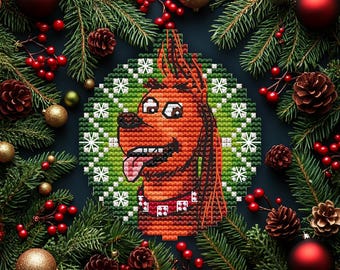 Padrão de Ponto Cruz para Enfeite de Natal em Formato de Cachorro: Gráfico Festivo de Natal em DMC (Padrão em PDF)