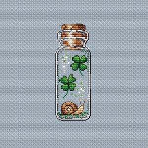 Snail Cross Stitch Pattern Bottle Pattern Four Leaf Clover PDF Pattern Easy Pattern Small Pattern DMC Chart Printable PDF Instant Download