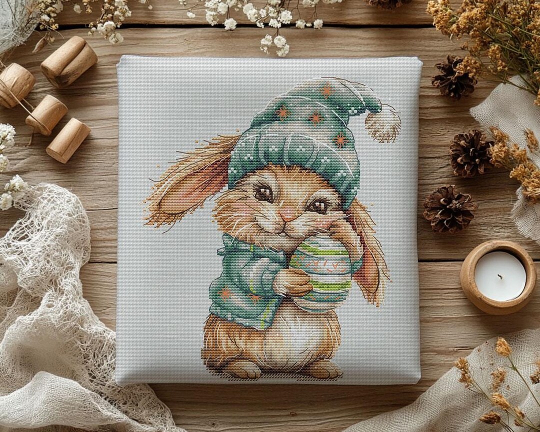 Easter Bunny With Egg Cross Stitch Pattern: Spring Rabbit, DMC Chart ...