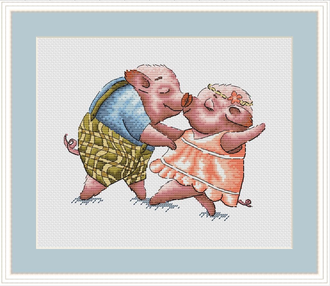 Cute Pigs Cross Stitch Pattern Dance Embroidery Piglets PDF Pattern Cartoon Pattern Pigs Pattern DMC Chart Printable PDF Instant Download