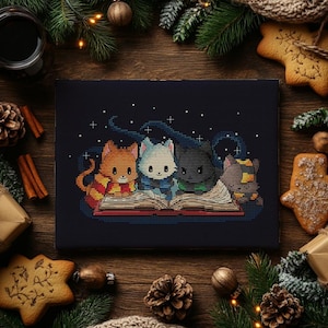 Kitten Wizards Cross Stitch Pattern, Magic Cats Embroidery (PDF Download)