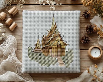 Bangkok Grand Palace Cross Stitch Pattern: Thailand Travel Embroidery (PDF)