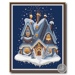 Winter Cottage Cross Stitch Pattern Christmas House PDF Pattern Fairy Tale House Embroidery Winter DMC Chart Printable PDF Instant Download