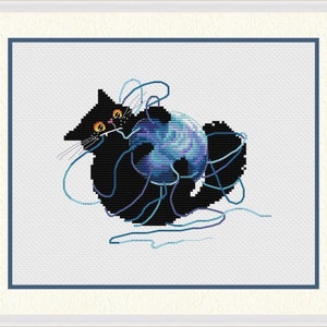 Black Cat Cross Stitch Cute Cat Cross Stitch Pattern Funny Cat Cross Stitch Cat with Ball Cross Stitch Pattern Instant Download PDF