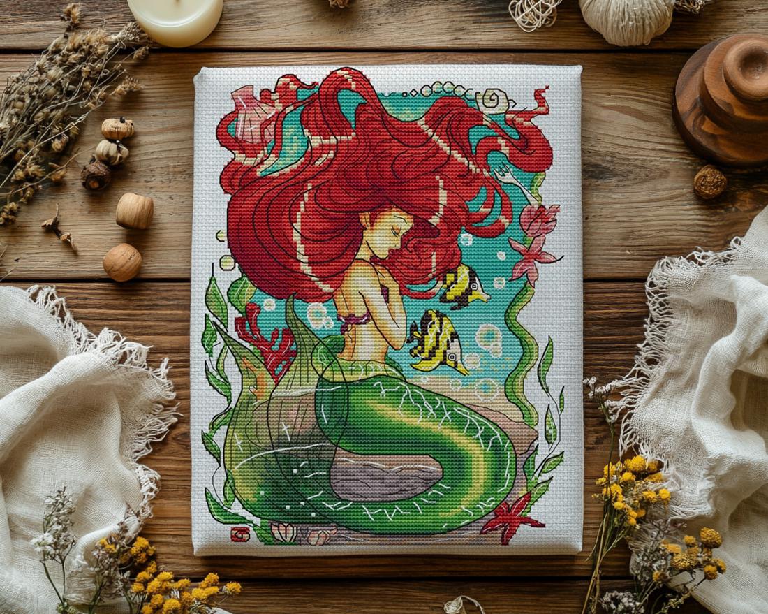 アリエル Ariel Cross Stitch Pattern: Little Mermaid Undersea Fantasy (PDF
