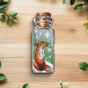 Fox in a Bottle Cross Stitch Pattern, Winter Snowflakes (PDF Pattern)