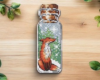Fox in a Bottle Cross Stitch Pattern, Winter Snowflakes (PDF Pattern)