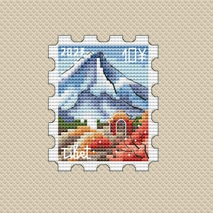Tibet Kreuzstich Muster Briefmarken Muster Berg PDF Muster Landschaft Muster Reise DMC Tabelle Printable PDF Instant Download