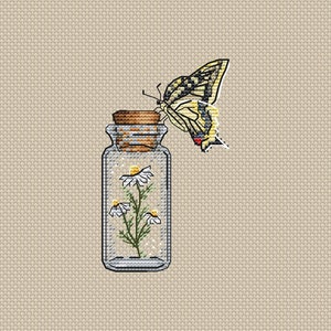 Butterfly Cross Stitch Pattern Bottle Pattern Chamomile PDF Pattern Flower Pattern Mini Pattern DMC Chart Printable PDF Instant Download