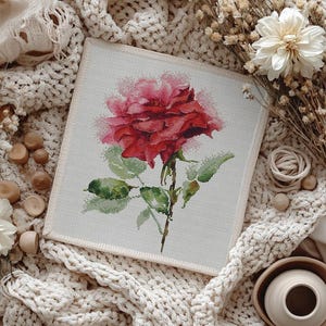 Patrón de punto de cruz de rosa roja, bordado floral (descarga en PDF)