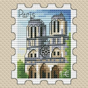 Patrón de punto de cruz de Notre Dame Patrón de sello postal Patrón de París en PDF Patrón de catedral Francia Gráfico DMC PDF imprimible Descarga instantánea