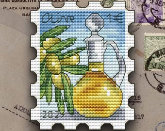 Patrón de punto de cruz de sello de oliva: Gráfico de viaje (patrón PDF)