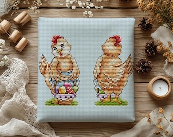 Hen and Chick Easter Cross Stitch Pattern (PDF Download)