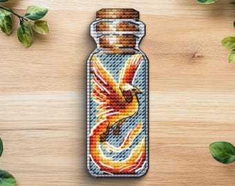 Phoenix in a Bottle Cross Stitch Pattern, Easy Bird Design (PDF Pattern)