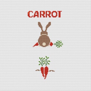 Carrot Cross Stitch Pattern Bunny Pattern Hare Embroidery Minimal Pattern Modern Pattern Rabbit DMC Chart Printable PDF Instant Download