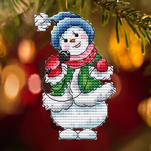 Patrón de punto de cruz de muñeco de nieve cantante Patrón de muñeco de nieve lindo PDF Patrón de bordado navideño Patrón de invierno Gráfico DMC Descarga instantánea en PDF imprimible
