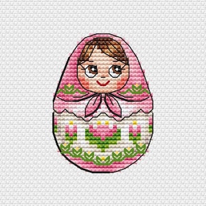 Pink Matryoshka Cross Stitch Pattern Slavic Doll Pattern Nesting Doll Pattern Ethnic Pattern Doll DMC Chart Printable PDF Instant Download