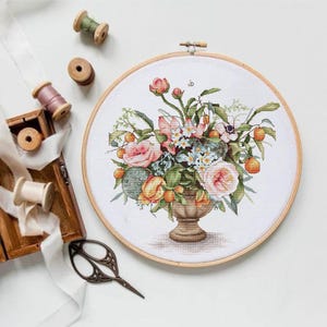 Flower Vase Cross Stitch Pattern Bouquet PDF Pattern Floral Embroidery Peonies Pattern Flowers DMC Chart Printable PDF Instant Download