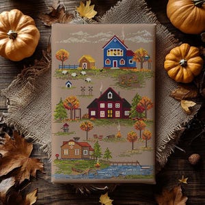 Autumn Village Cross Stitch Pattern: Cottage Fall Design (PDF)