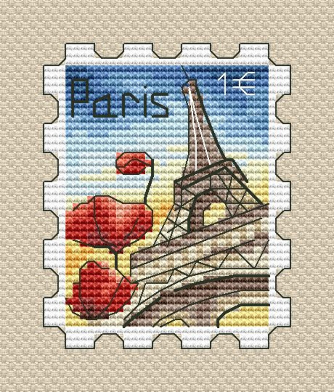 Eiffel Tower Cross Stitch Pattern Postage Stamp Pattern Paris PDF ...