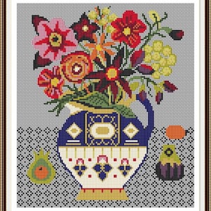 Flowers in Vase Cross Stitch Pattern Flowers PDF Pattern Flower Bouquet Embroidery Simple Pattern DMC Chart Printable PDF Instant Download