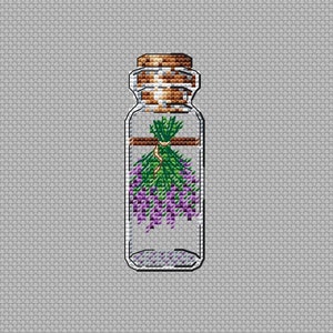 Lavender Cross Stitch Pattern Bottle Pattern Flowers PDF Pattern Easy Pattern Small Pattern Mini DMC Chart Printable PDF Instant Download