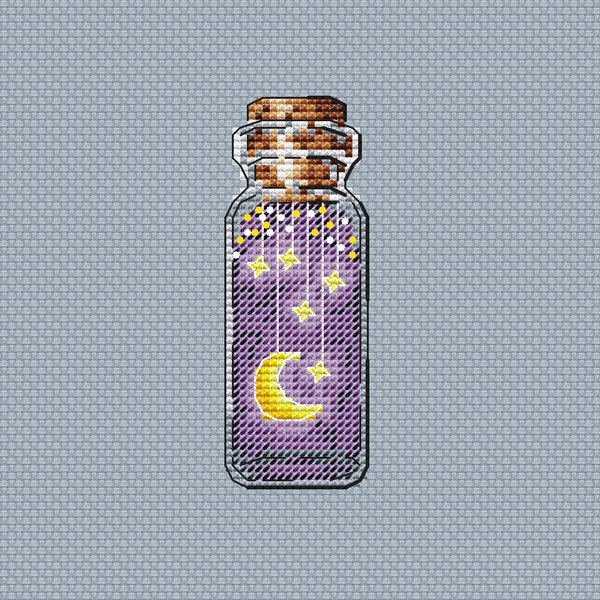 Stars Cross Stitch Pattern Bottle Pattern Moon PDF Pattern Crescent Pattern Small Pattern Simple DMC Chart Printable PDF Instant Download