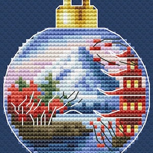 Mount Fuji Cross Stitch Pattern Japan Pattern Christmas Ornament PDF Pattern Christmas Pattern DMC Chart Printable PDF Instant Download
