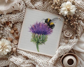 Patrón de punto de cruz de cardo y abejorro, bordado de naturaleza (PDF)