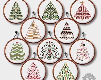Padrão de ponto cruz para árvore de Natal: gráfico DMC para decoração de Natal (padrão em PDF)