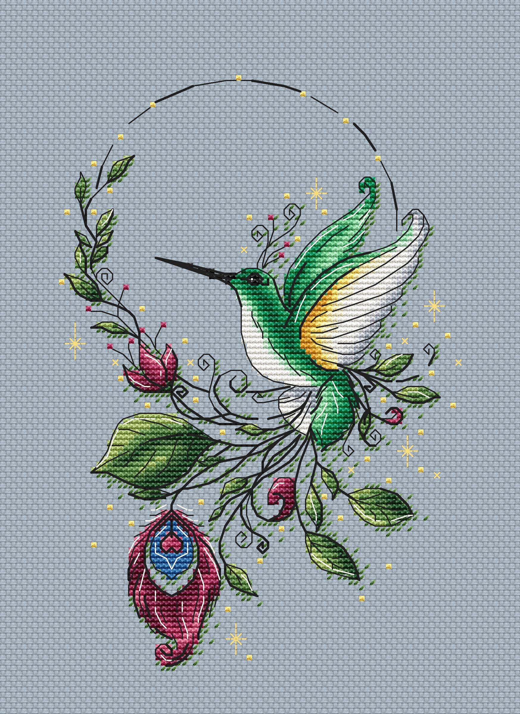 Cross Stitch Pattern Book BIRDS Of A FEATHER ~ Hummingbird, Crane
