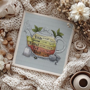 Teapot Tea Types Cross Stitch, Herbal Tea (PDF Pattern