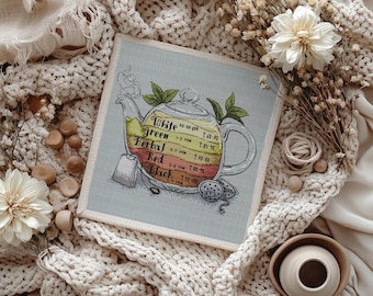 Teapot Tea Types Cross Stitch, Herbal Tea (PDF Pattern