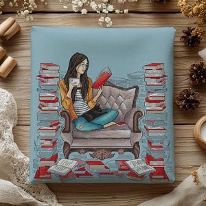 Cozy Reading Nook Cross Stitch Pattern: Woman, Books, Cat (PDF Pattern)
