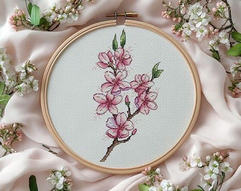 Sakura Blossom Cross Stitch Pattern, Floral Embroidery (PDF Pattern)