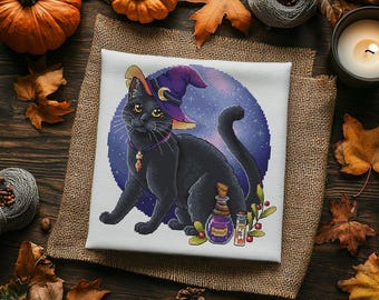 Witch Cat Cross Stitch Pattern: Black Cat, Magic, Witchcraft (PDF Download)