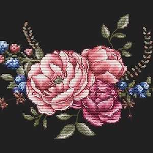 Peony Cross Stitch Pattern Flowers Pattern Floral Embroidery Pink Peony Pattern Lush Peony Pattern DMC Chart Printable PDF Instant Download