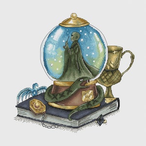 Dark Mage Cross Stitch Pattern Wizard Pattern Fantasy Embroidery Magic Globe Pattern Snake Pattern DMC Chart Printable PDF Instant Download
