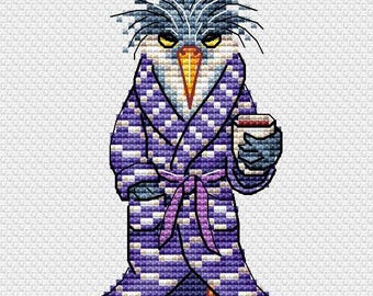 Modèle de point de croix drôle de héron : oiseau endormi en robe (Modèle PDF)