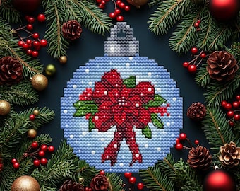 Bow Christmas Ball Cross Stitch Pattern, Holiday Bauble (PDF)