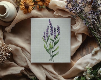 Schema punto croce floreale lavanda, grafico DMC (download PDF)