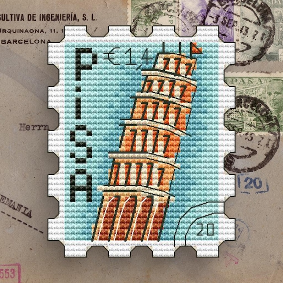 Tower of Pisa Postage Stamp Cross Stitch Pattern (PDF) - Etsy