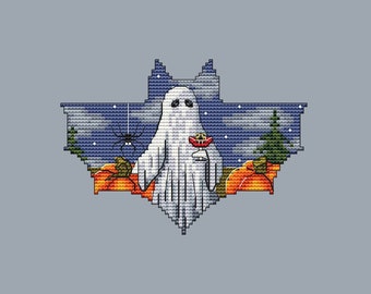 Korsstygnsmönster med spökcocktail, läskig Halloween-broderi (PDF-mönster)