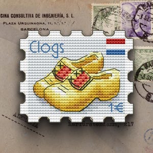 Patrón de punto de cruz para zuecos, diseño de sello postal (patrón PDF)