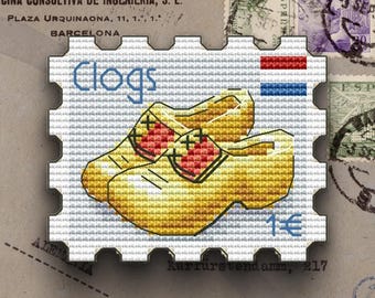Patrón de punto de cruz para zuecos, diseño de sello postal (patrón PDF)